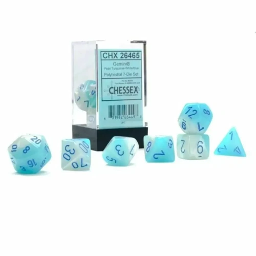 Chessex Gemini Pearl Turquoise-White/Blue Polyhedral 7-Die Set