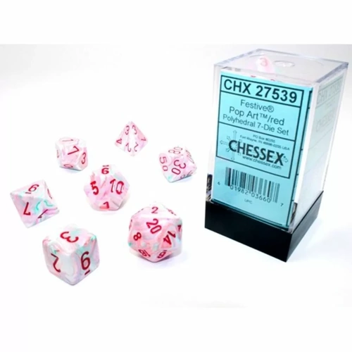 Chessex Festive Pop Art/Red Polyhedral 7-Die Set